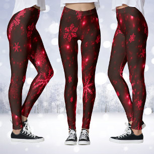 Deep Red & Bright Snowflakes Leggings