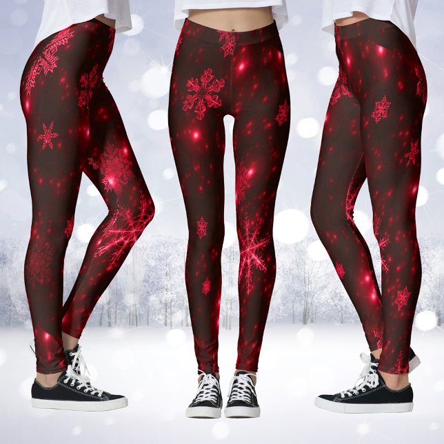 Deep Red & Bright Snowflakes Leggings (Deep Red & Bright Snowflakes Leggings)