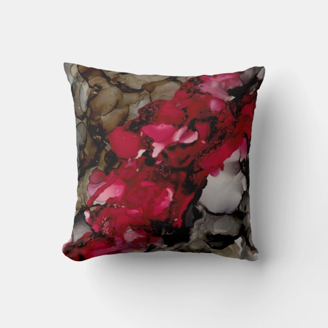 Deep Red, Brown, and Black Abstract Throw Pillow (Front)