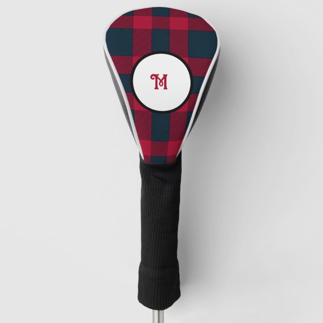 Deep red buffalo plaid golf head cover (Front)