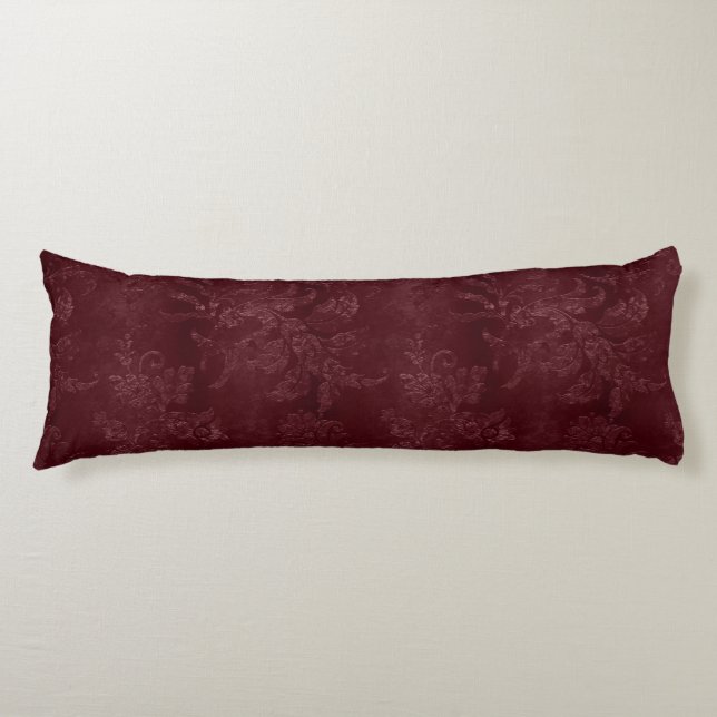 Deep Red Burgundy Floral Christmas Body Cushion (Front)