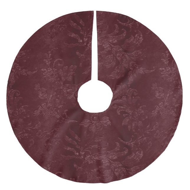 Deep Red Burgundy Floral Christmas Brushed Polyester Tree Skirt (Front)