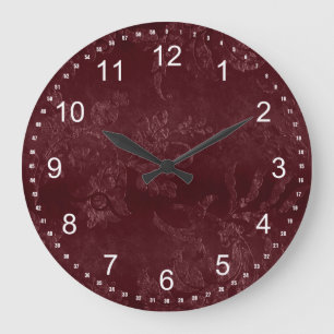 Deep Red Burgundy Floral Christmas Large Clock