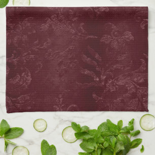 Deep Red Burgundy Floral Christmas Tea Towel