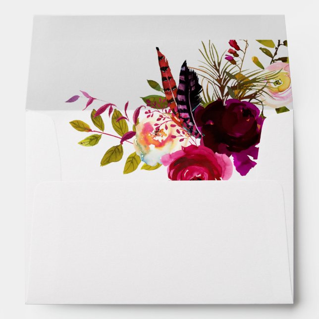 Deep Red Burgundy Floral Wedding Inside Lined Envelope (Back (Bottom))
