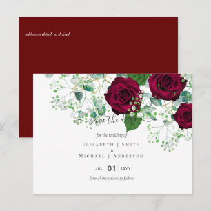Deep Red Burgundy Roses Wedding Save Date Postcard