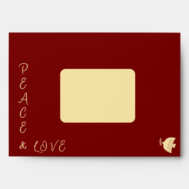 Deep Red, Butter Yellow Gold Christmas Peace Dove Envelope (Front)