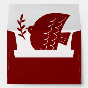 Deep Red, Butter Yellow Gold Christmas Peace Dove Envelope