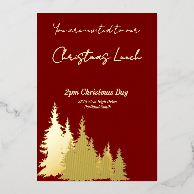 Deep Red Butter Yellow Trees Merry Christmas Gold (Front)