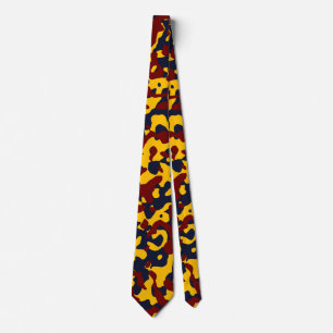 Deep Red Camo in Bright Yellow and Dark Blue Tie