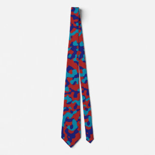 Deep Red Camo in Dark Blue and Bright Cyan Tie