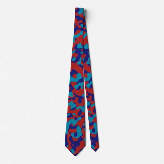 Deep Red Camo in Dark Blue and Bright Cyan Tie (Front)