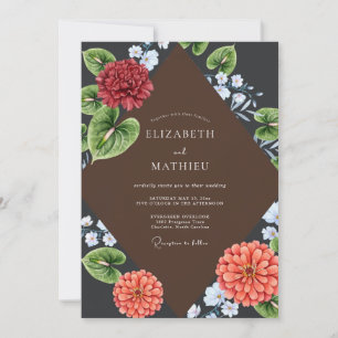 Deep Red Carnation Eucalyptus Wedding Invitation