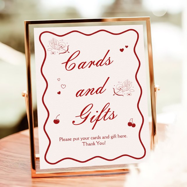 Deep Red Cherry Bridal Shower Cards and Gifts Poster (Creator Uploaded)