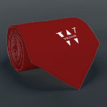 Deep Red Colour Elegant Monogram   Name  Tie<br><div class="desc">An elegant necktie featuring a bold white monogram across a smooth Deep Red Colour background. On top of this monogram sits your first or last name spelled out in all capitals. If you prefer a bolder look for the personal name inside of the large letter you can do the following:...</div>