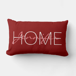 Deep red colour home monogram lumbar cushion
