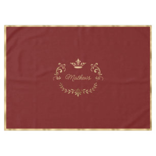 Deep Red Crown Crest Personalised Tablecloth
