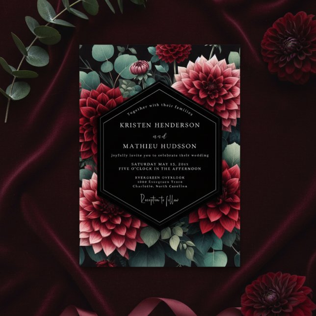 Deep Red Dahlia Botanical Wedding Invitation (Creator Uploaded)