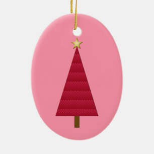 Deep red damask modern Christmas tree Ceramic Tree Decoration