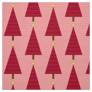 Deep red damask modern Christmas tree Fabric