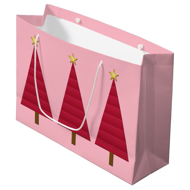 Deep red damask modern Christmas tree Large Gift Bag (Front Angled)