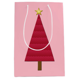 Deep red damask modern Christmas tree Medium Gift Bag