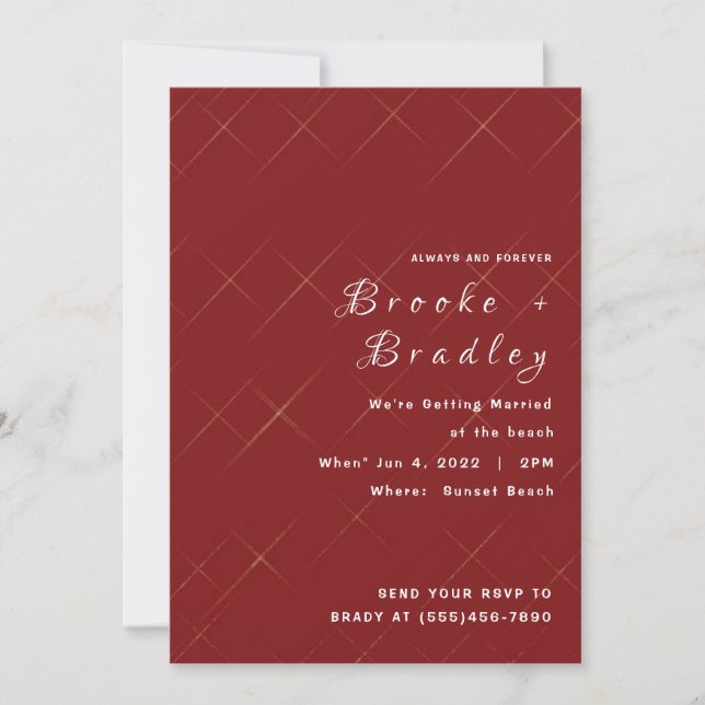Deep Red Diamond Pattern Wedding Invitation (Front)