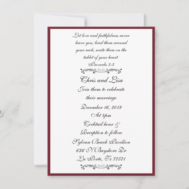 Deep Red Elegant Bible Scripture Wedding Invitation (Front)