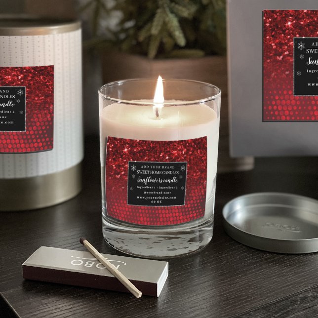 Deep Red Faux Glitter Lights Ingredients  Food Label (#zazzlemade #zazzlelabel #zazzlesticker #deepred #cristmas #rcandlelabel #snowflake #glitterred  )