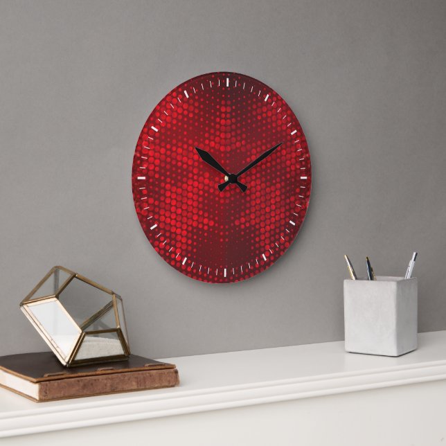 Deep Red Faux Glitter Lights  Large Clock (Office)