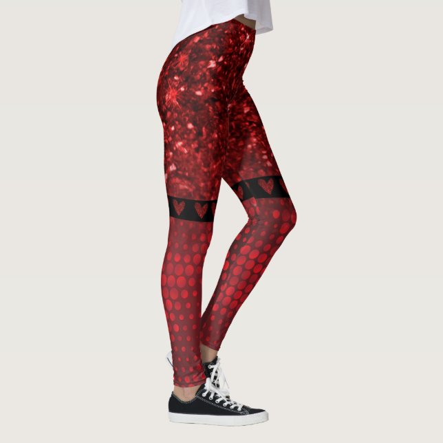 Deep Red Faux Glitter Lights Leggings (Right)