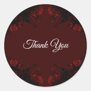 Deep Red Floral Elegant Gothic Wedding Classic Round Sticker