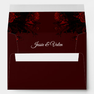 Deep Red Floral Elegant Gothic Wedding Envelope