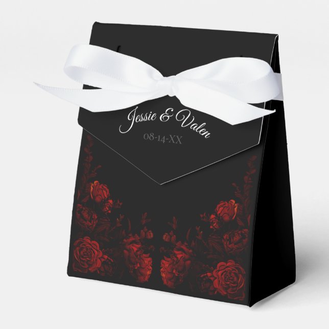 Deep Red Floral Elegant Gothic Wedding Favour Box (Front Side)