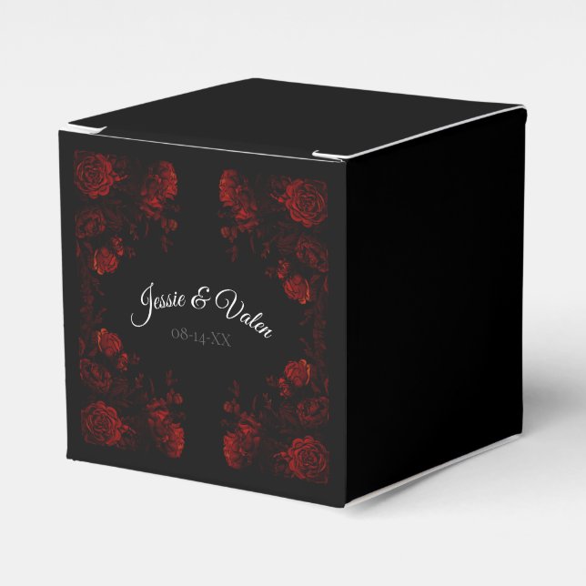 Deep Red Floral Elegant Gothic Wedding Favour Box (Front Side)