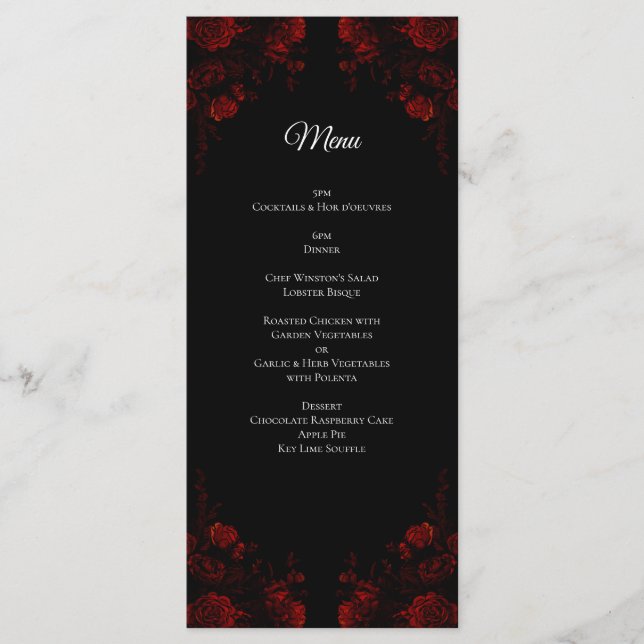 Deep Red Floral Elegant Gothic Wedding Menu (Front)