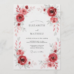 Deep Red Floral Flourish Wedding Invitation