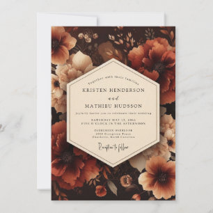Deep Red Floral Harvest Wedding Invitation