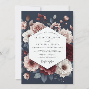 Deep Red Floral Romance Wedding Invitation