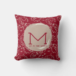 Deep Red Floral Scroll Monogram Accent Cushion