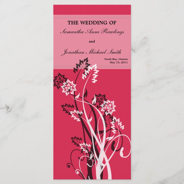 Deep Red Floral Wedding Program Programme (Front)