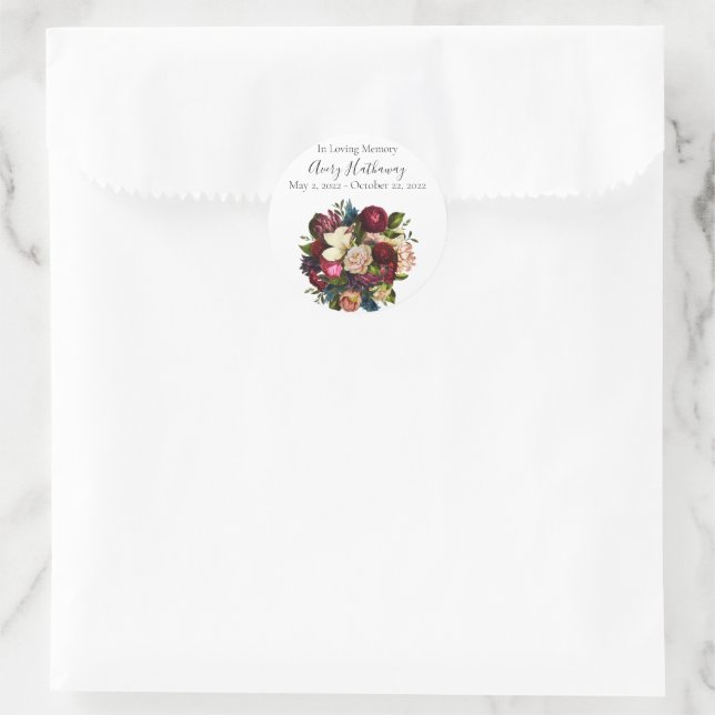 Deep Red Flower Bouquet Funeral Memorial   Classic Round Sticker (Bag)