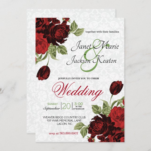 Deep Red Flowers Invitation (Front/Back)