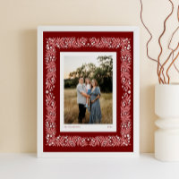 Deep Red Folk Art Floral Frame with Custom Text
