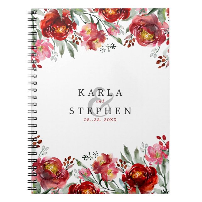 Deep-red garden flowers border notebook (Front)