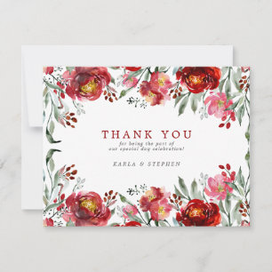 Deep-red garden flowers thank you card