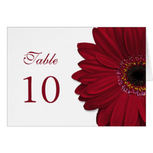 Deep Red Gerbera Daisy Wedding Table Card