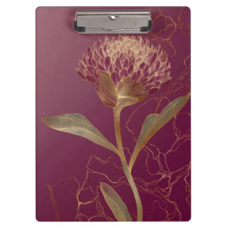 Deep Red Gold Botanical Flower Linework Clipboard