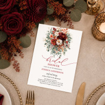 Deep Red Gold Burgundy Floral autumn bridal shower