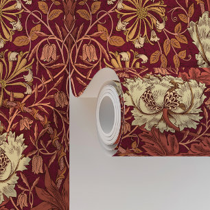 Deep Red & Gold Victorian Honeysuckle Wallpaper